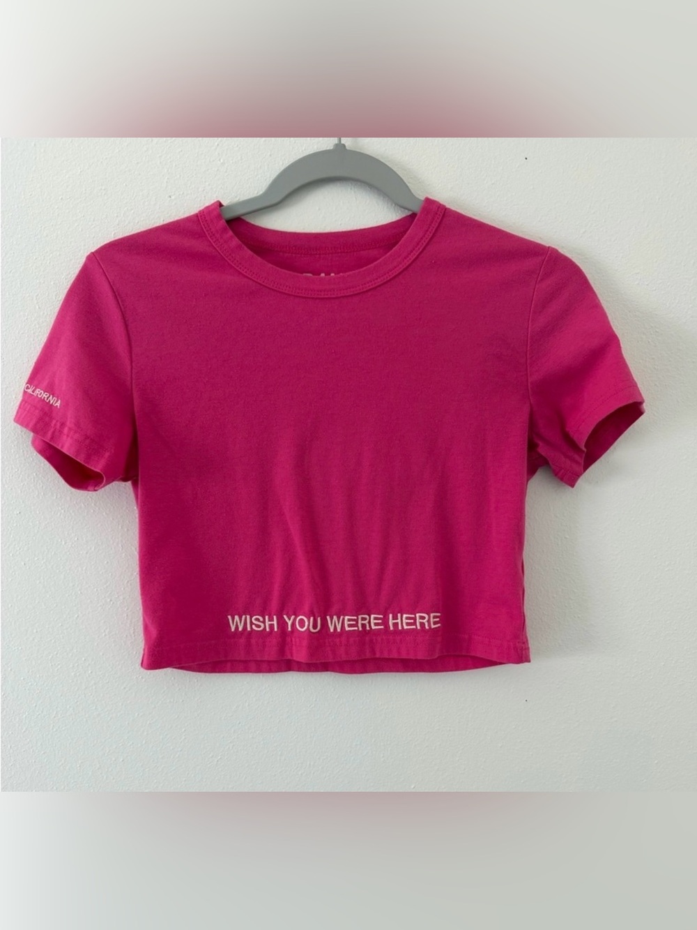 Dandy Worldwide Embroidered ‘Wish You Were Here’ Y2K cropped tee size small